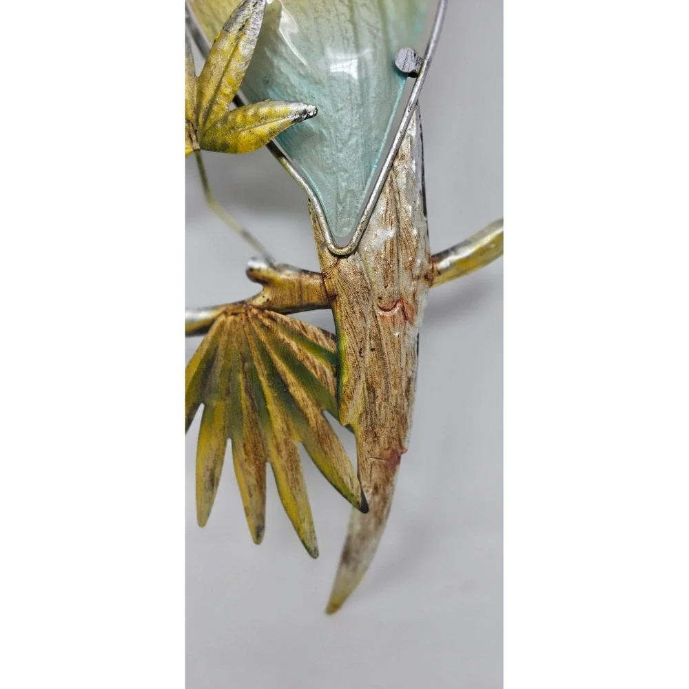 Vtg rustic parrot macaw bird metal glass tropical wall patio garden decor